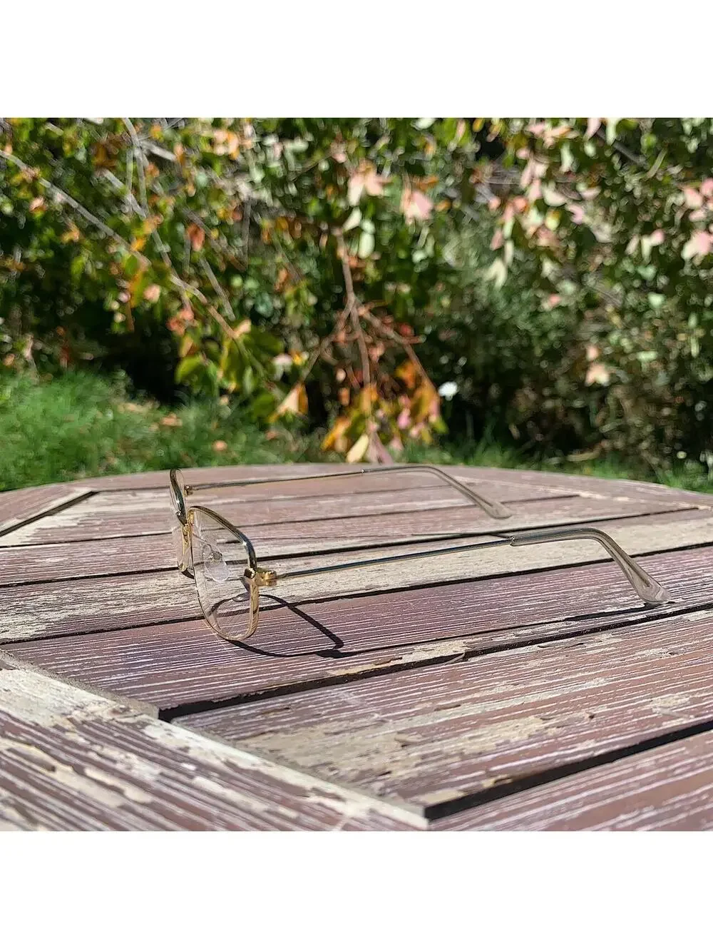 Vintage 2000s style unique Slim Gold Trim Clear Lenses Glasses. Glasses are